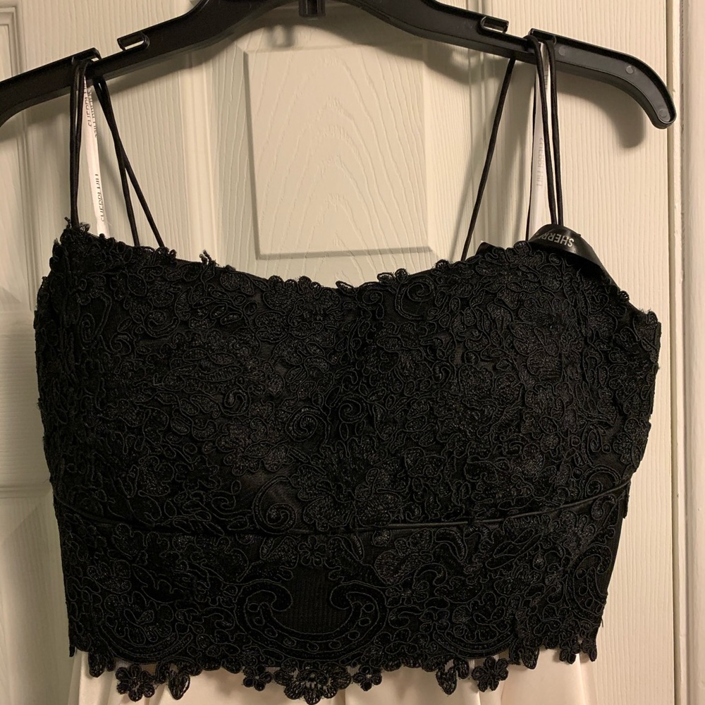 Sherri Hill Two-piece Black Lace/Ivory Satin Gown - Picture 5 of 8